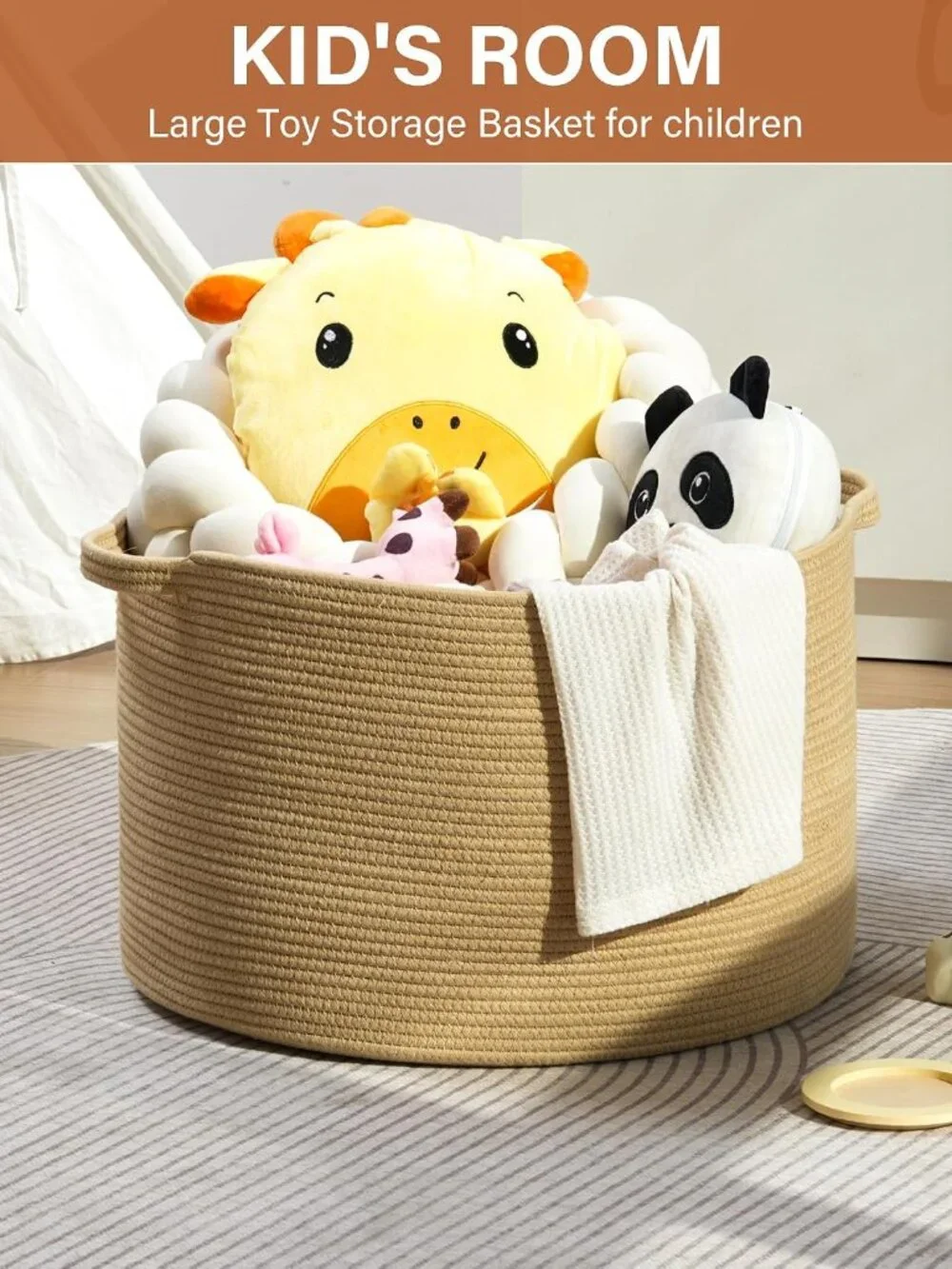 New Foldable Laundry Hamper Basket with Collapsible Handle Cotton Rope Soft Wov